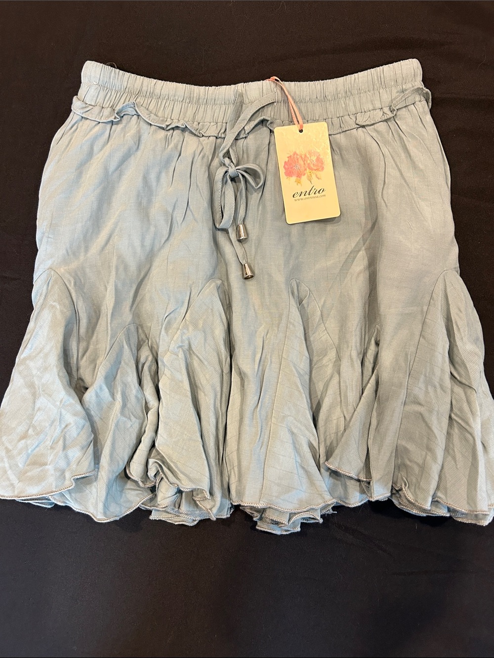 ◾️NEW! Entro Light Green Ruffled Drawstring Mini Skirt - Picture 5 of 8